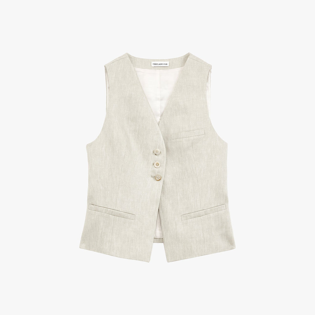 Linen Draped Vest and Straight Trousers Suit