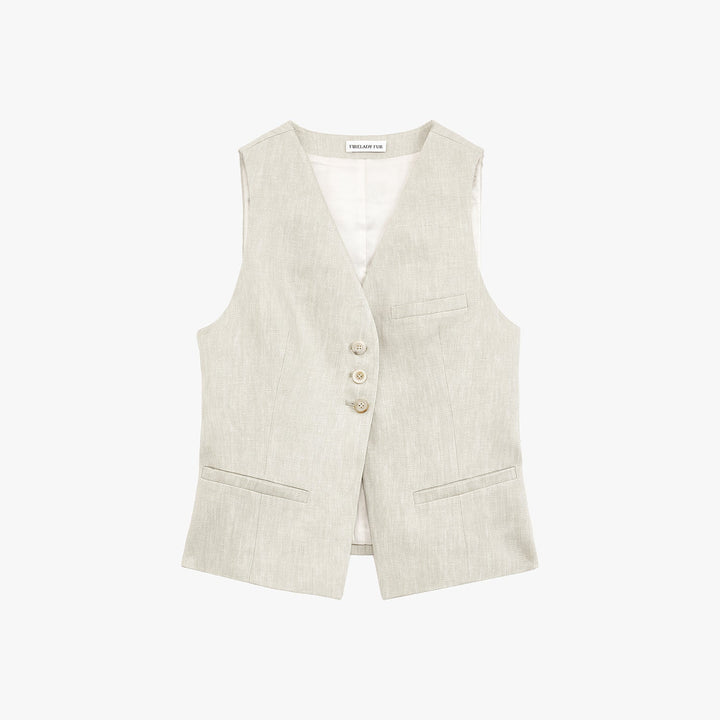 Linen Draped Vest and Straight Trousers Suit