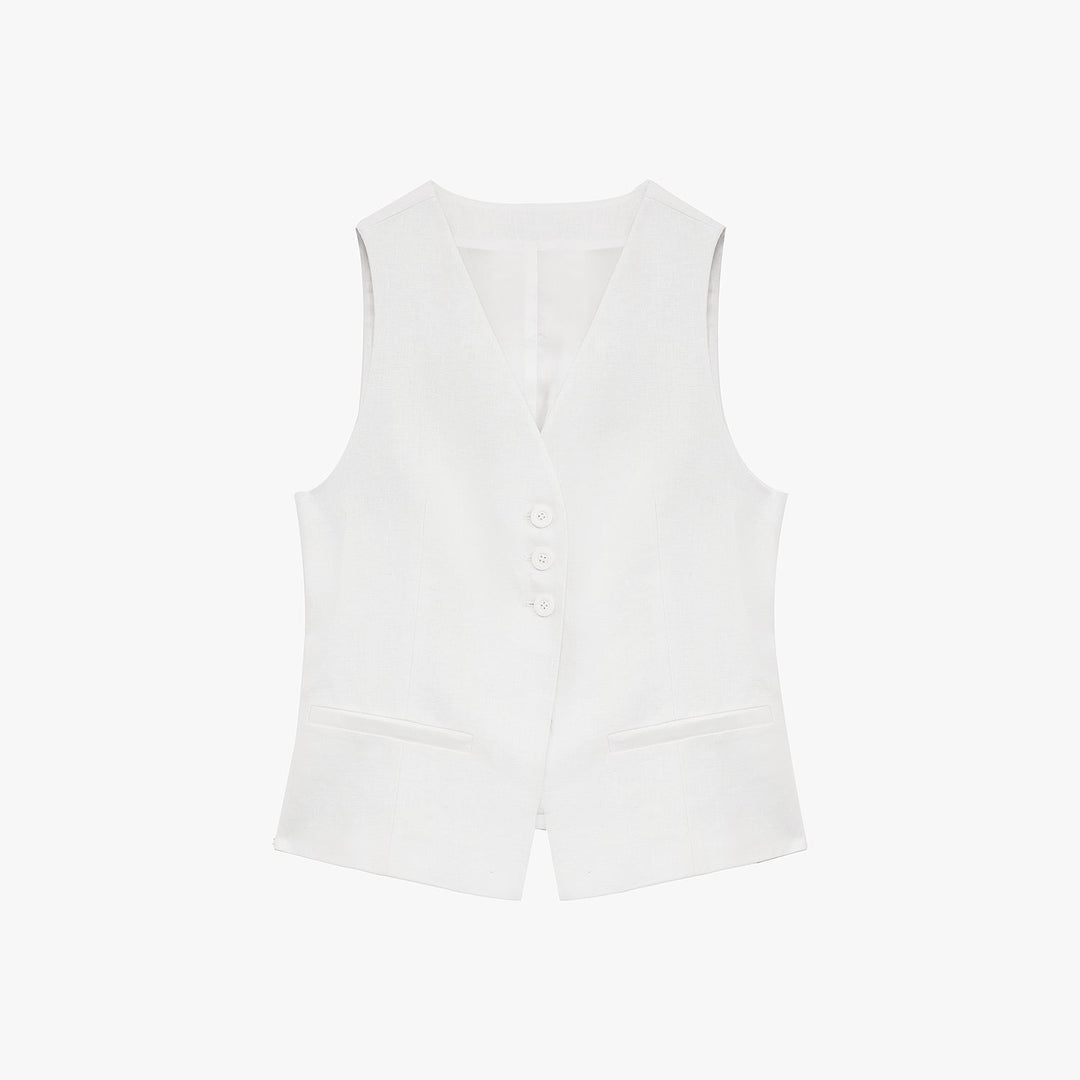 Linen Draped Vest and Straight Trousers Suit