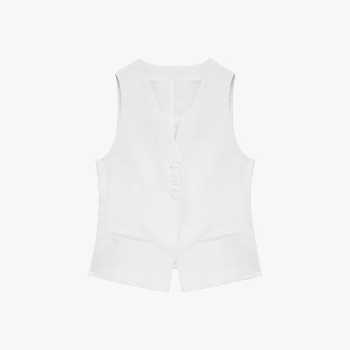 Linen Draped Vest and Straight Trousers Suit