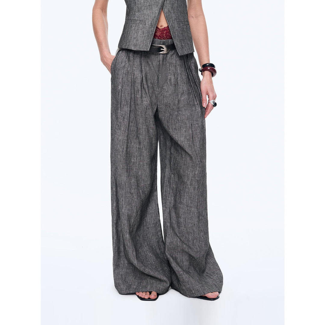Linen Draped Vest and Straight Trousers Suit