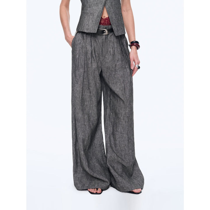 Linen Draped Vest and Straight Trousers Suit