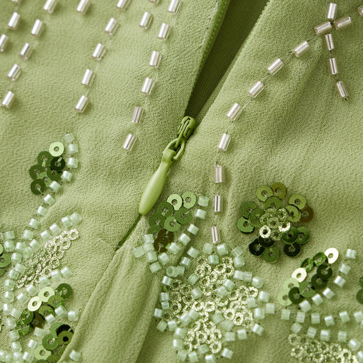 Floral Sequins Pearl Beaded Embellished Slip Dress