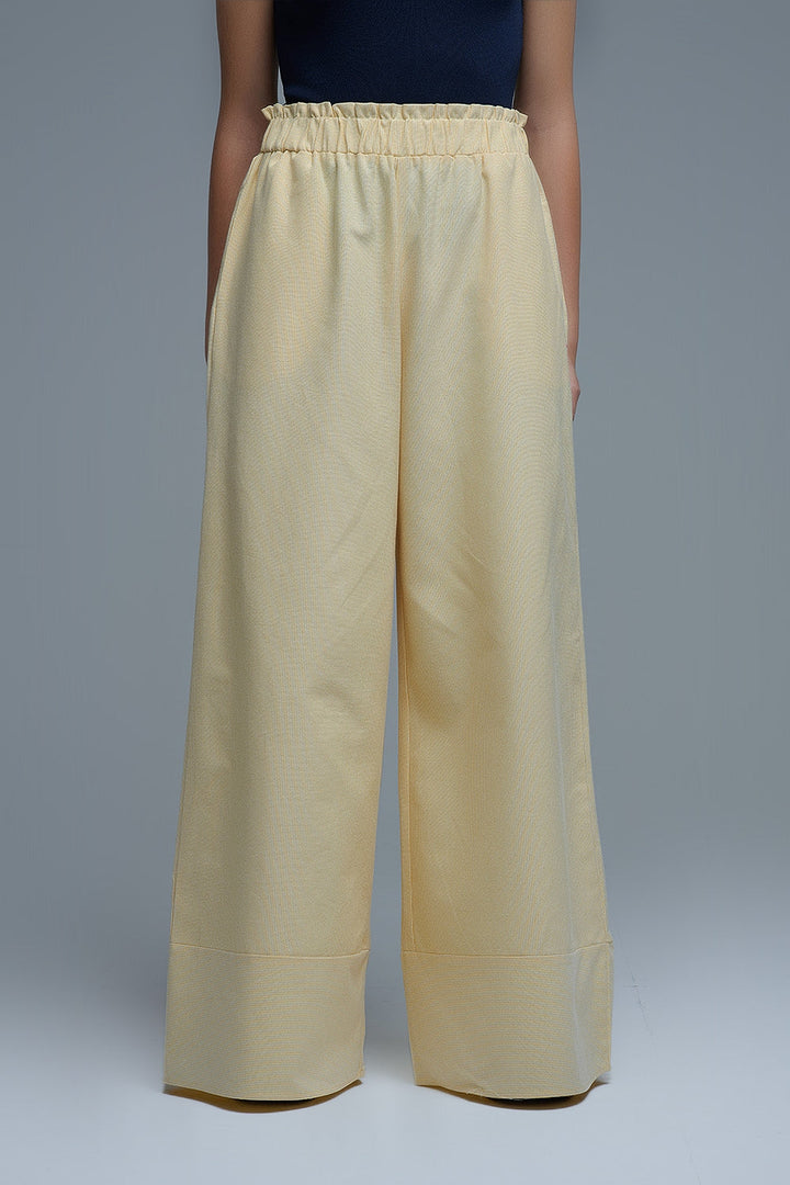 Q2 Yellow Striped Palazzo Pants With Extra Wide Leg