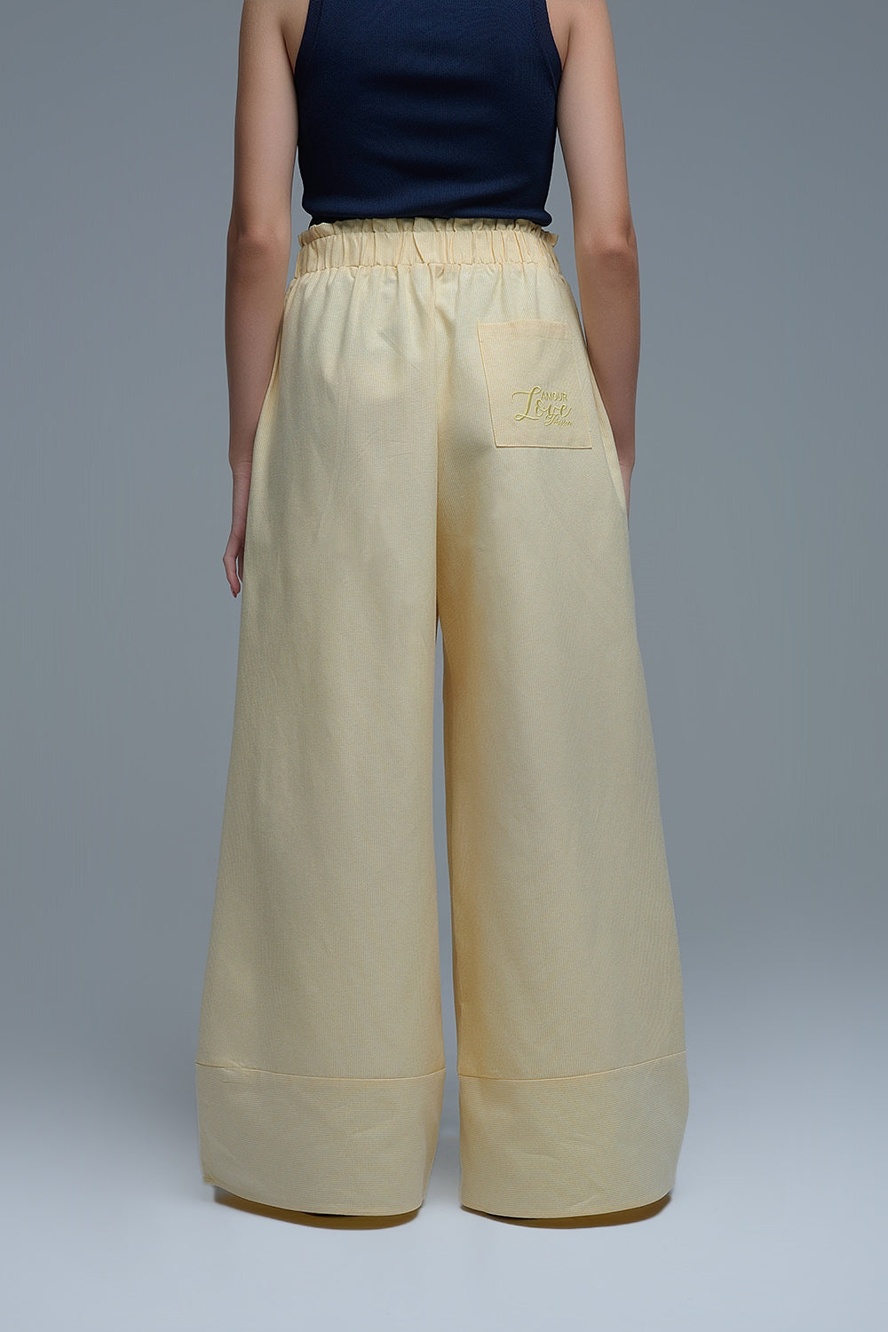 Q2 Yellow Striped Palazzo Pants With Extra Wide Leg