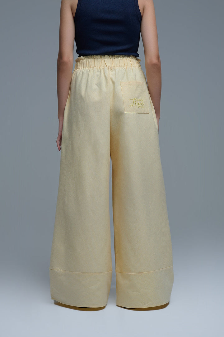 Q2 Yellow Striped Palazzo Pants With Extra Wide Leg