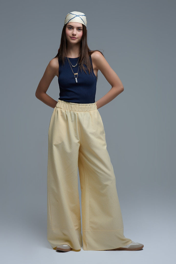 Q2 Yellow Striped Palazzo Pants With Extra Wide Leg