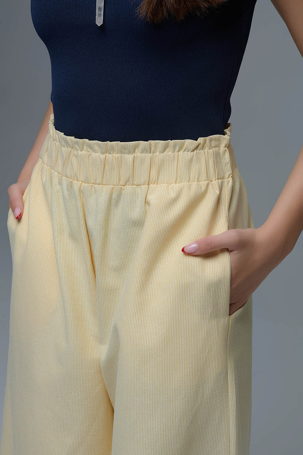Q2 Yellow Striped Palazzo Pants With Extra Wide Leg