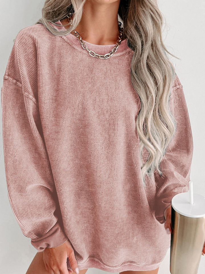 Round Neck Dropped Shoulder Sweatshirt - sweatshirt - Wild Willows Boutique - Massapequa, NY, affordable and fashionable clothing for women of all ages. Bottoms, tops, dresses, intimates, outerwear, sweater, shoes, accessories, jewelry, active wear, and more // Wild Willow Boutique.