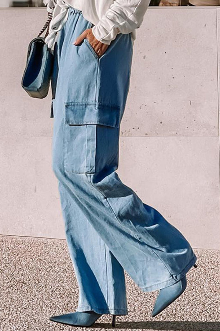 Drawstring Wide Leg Jeans with Pockets