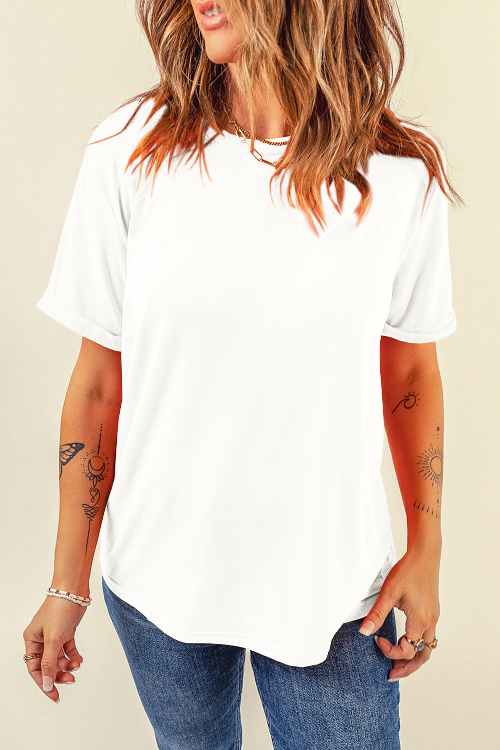 Round Neck Short Sleeve T-Shirt Wild Willows Boutique NY – Massapequa, New York. Affordable and fashionable clothing for women of all ages. Bottoms, tops, dresses, intimates, outerwear, sweaters, shoes, accessories, jewelry, activewear and more//wild Willow Boutique