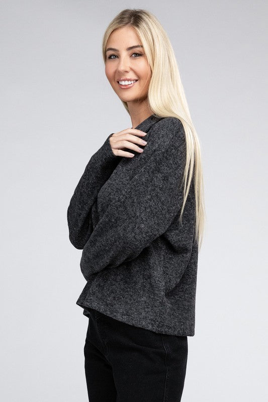 Brushed Melange Hacci Collared Sweater -  - Wild Willows Boutique - Massapequa, NY, affordable and fashionable clothing for women of all ages. Bottoms, tops, dresses, intimates, outerwear, sweater, shoes, accessories, jewelry, active wear, and more // Wild Willow Boutique.