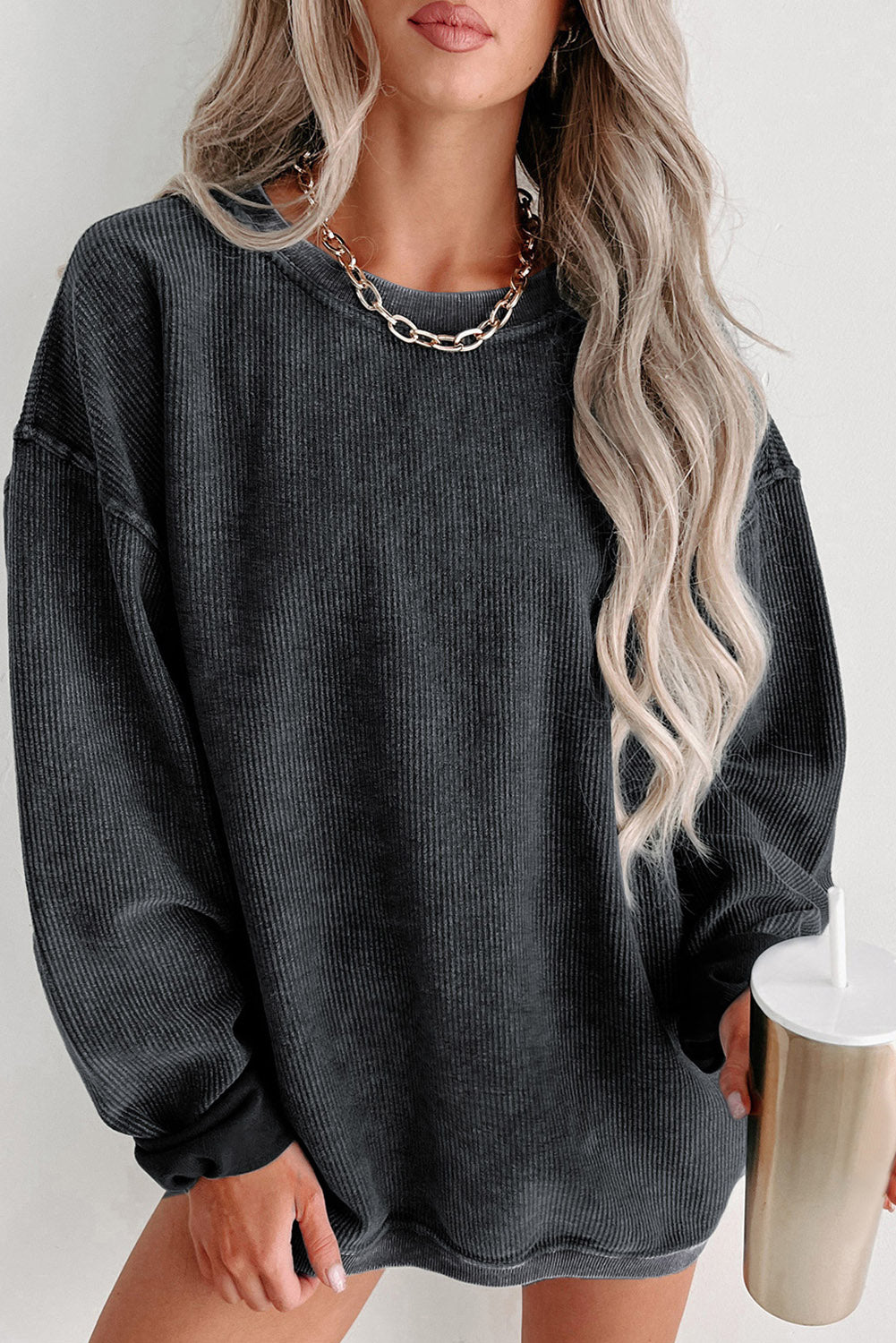 Round Neck Dropped Shoulder Sweatshirt - sweatshirt - Wild Willows Boutique - Massapequa, NY, affordable and fashionable clothing for women of all ages. Bottoms, tops, dresses, intimates, outerwear, sweater, shoes, accessories, jewelry, active wear, and more // Wild Willow Boutique.