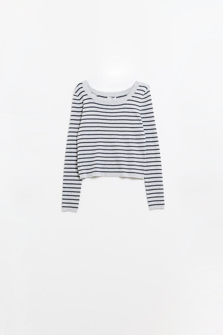 Grey Striped Fine Knit Sweater