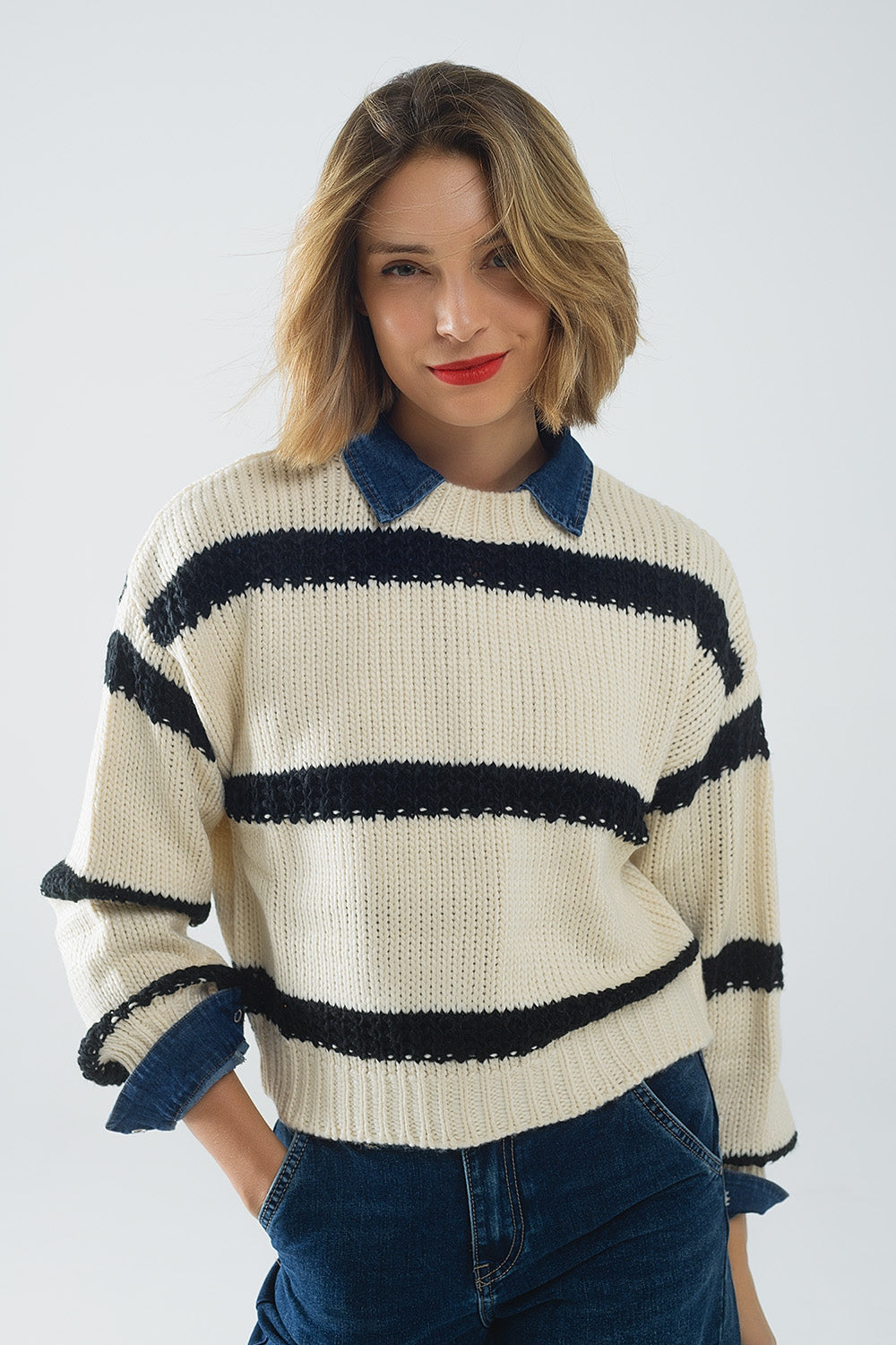 Womens Relaxed Beige Sweater