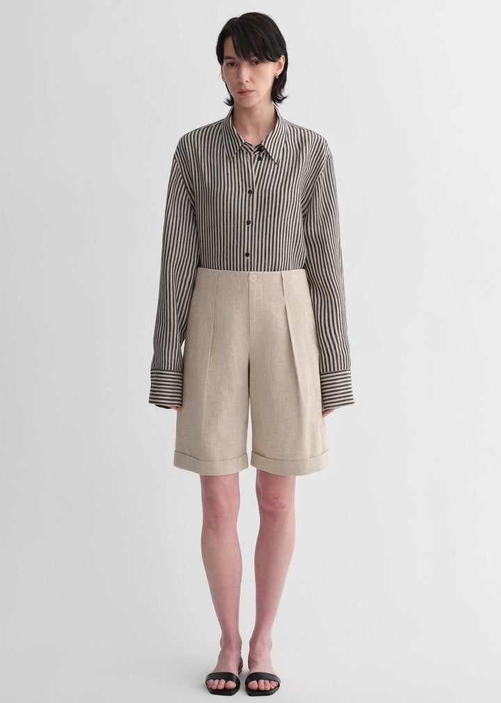 Linen Waistless Pleated Wide-Leg shorts