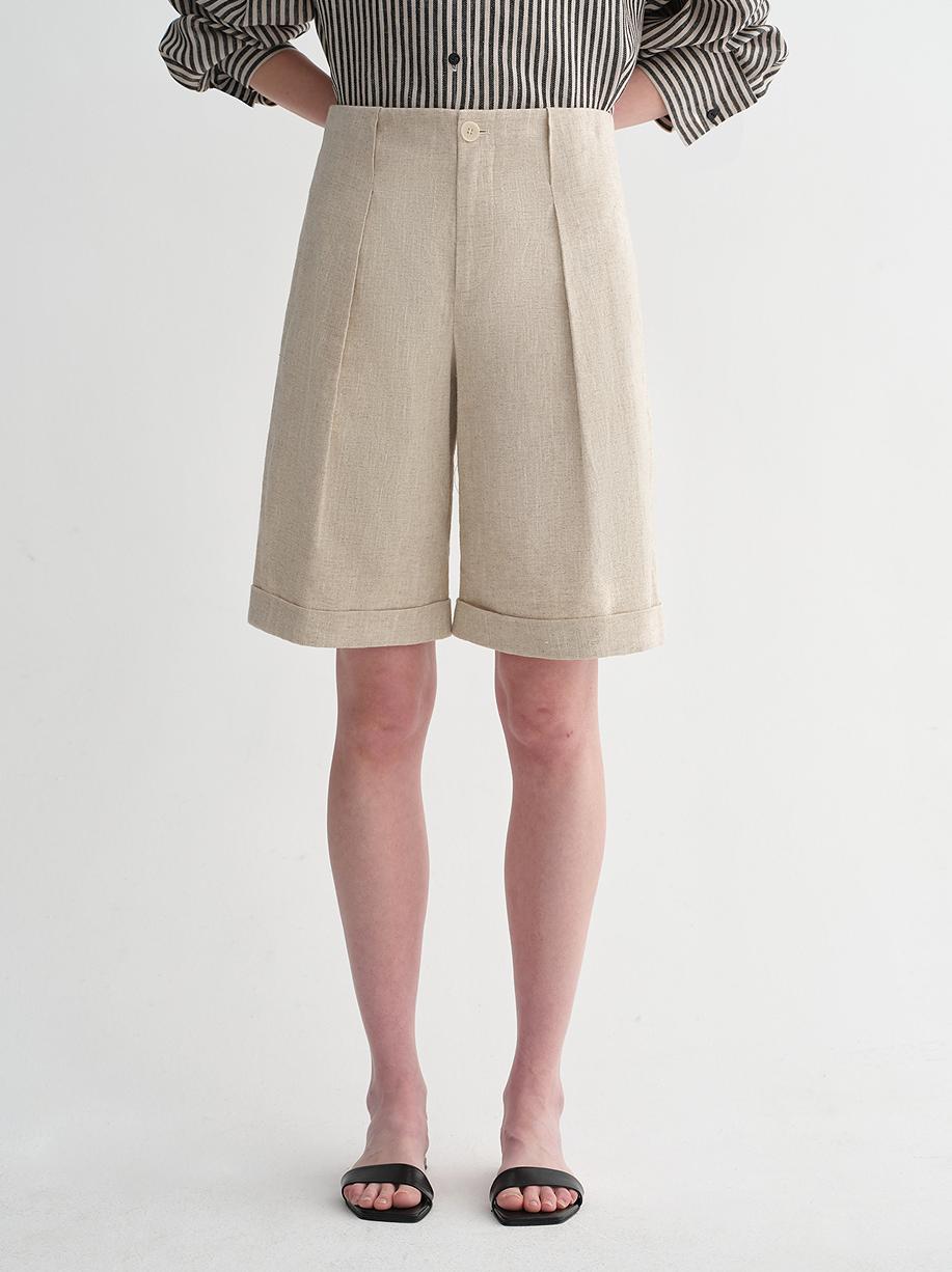 Linen Waistless Pleated Wide-Leg shorts