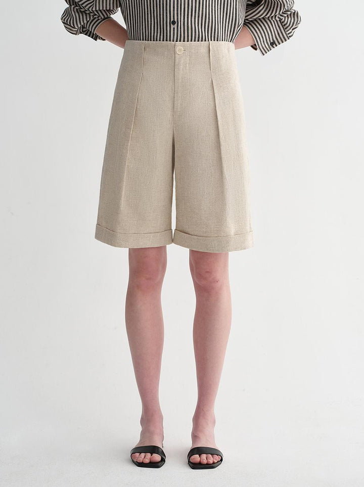 Linen Waistless Pleated Wide-Leg shorts