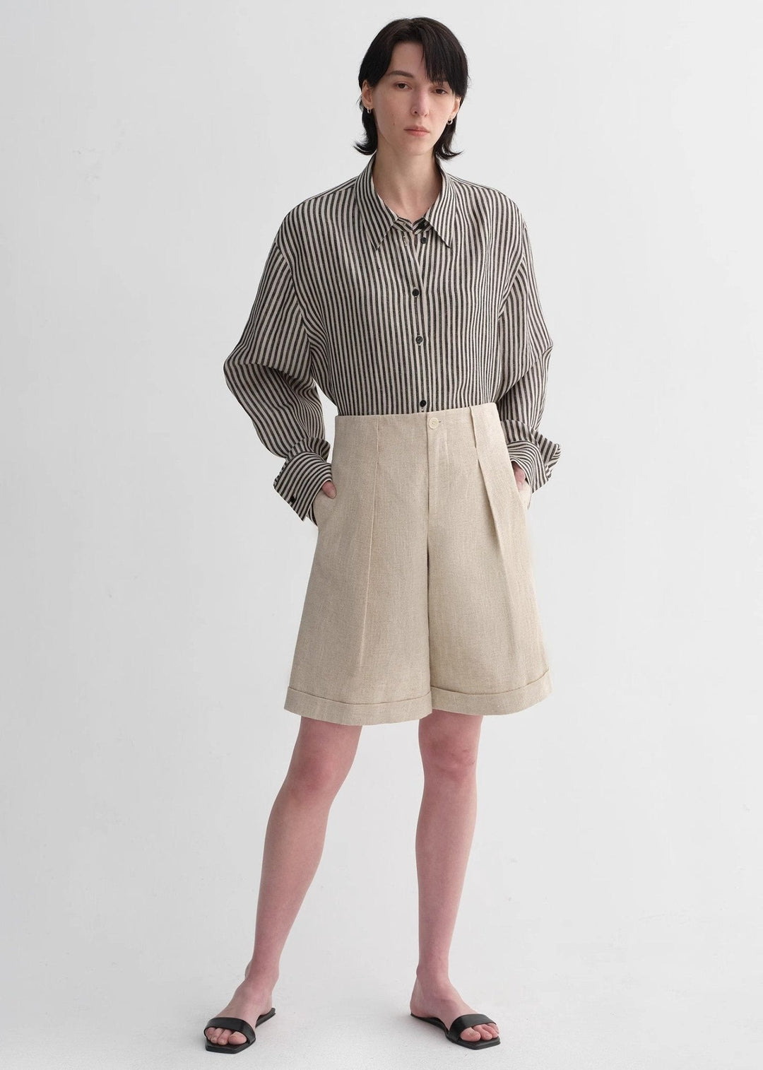 Linen Waistless Pleated Wide-Leg shorts