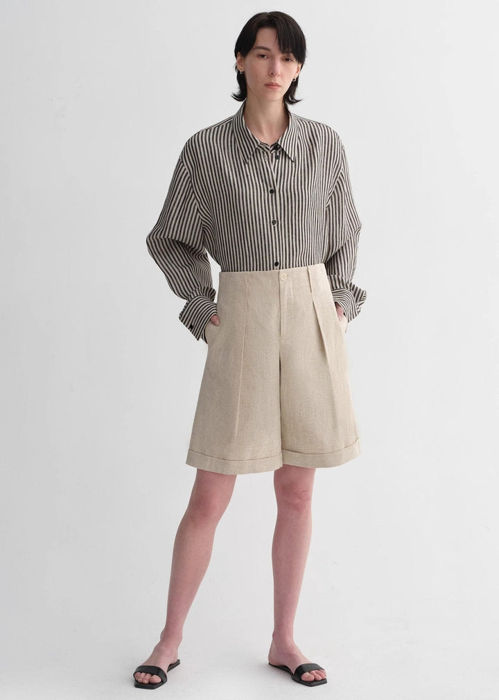 Linen Waistless Pleated Wide-Leg shorts