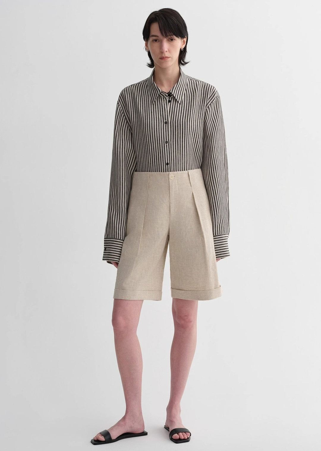 Linen Waistless Pleated Wide-Leg shorts