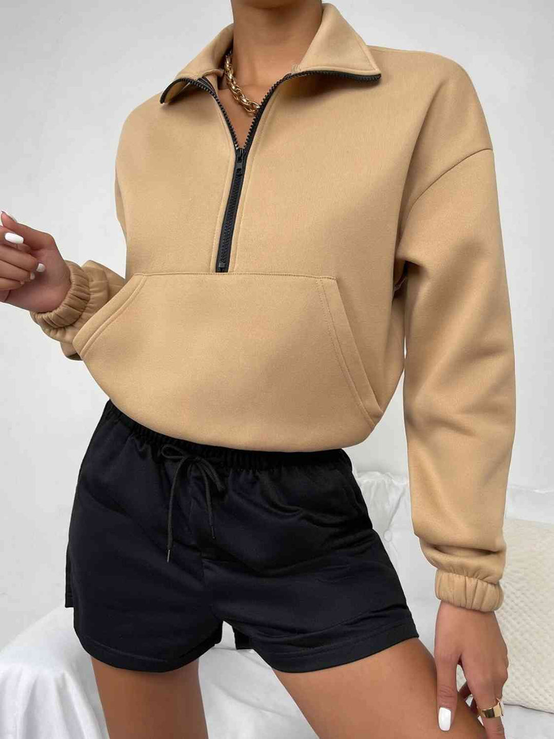 Half-Zip Dropped Shoulder Sweatshirt - sweatshirt - Wild Willows Boutique - Massapequa, NY, affordable and fashionable clothing for women of all ages. Bottoms, tops, dresses, intimates, outerwear, sweater, shoes, accessories, jewelry, active wear, and more // Wild Willow Boutique.