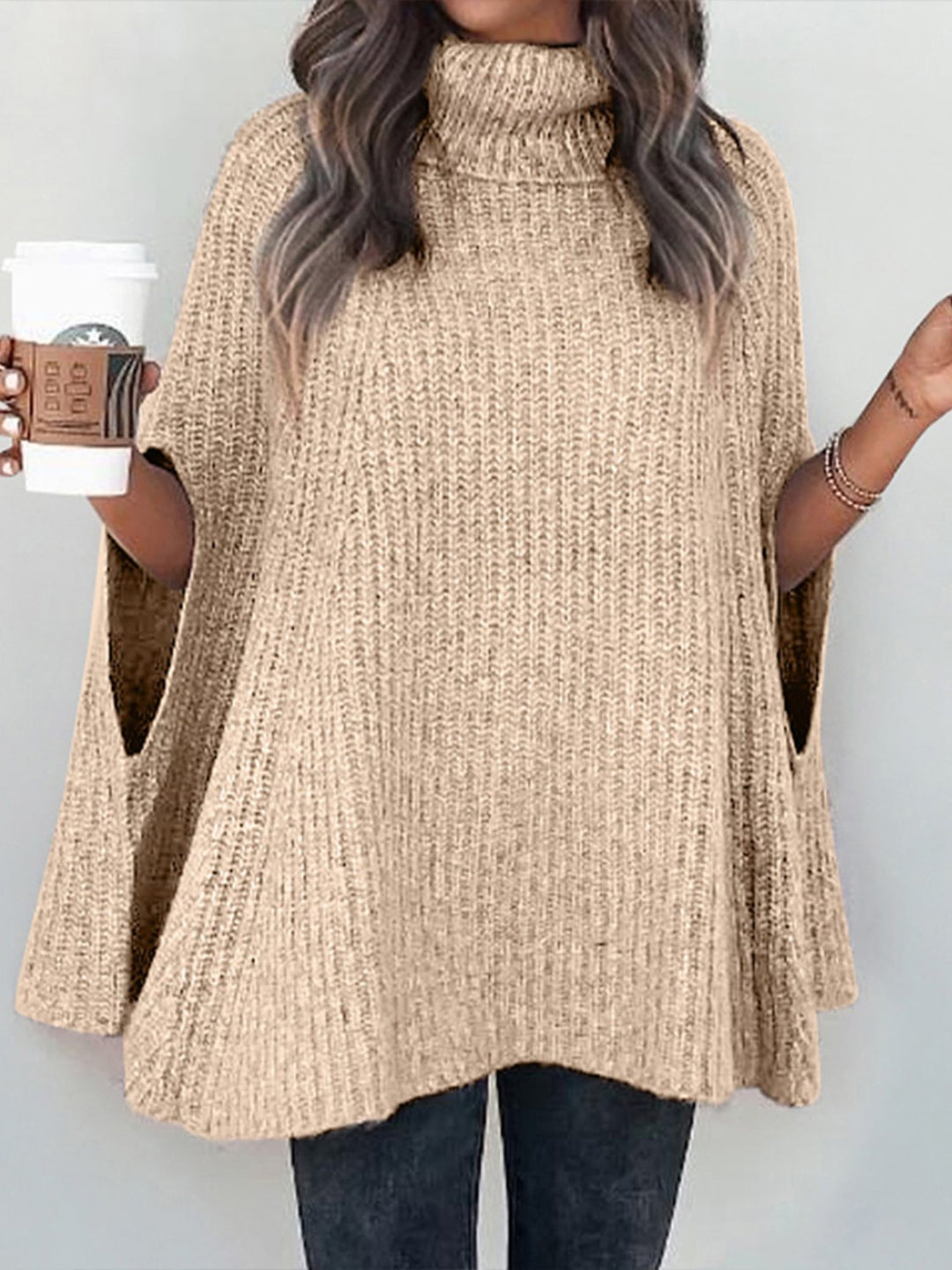 Turtleneck Dolman Sleeve Poncho - poncho - Wild Willows Boutique - Massapequa, NY, affordable and fashionable clothing for women of all ages. Bottoms, tops, dresses, intimates, outerwear, sweater, shoes, accessories, jewelry, active wear, and more // Wild Willow Boutique.