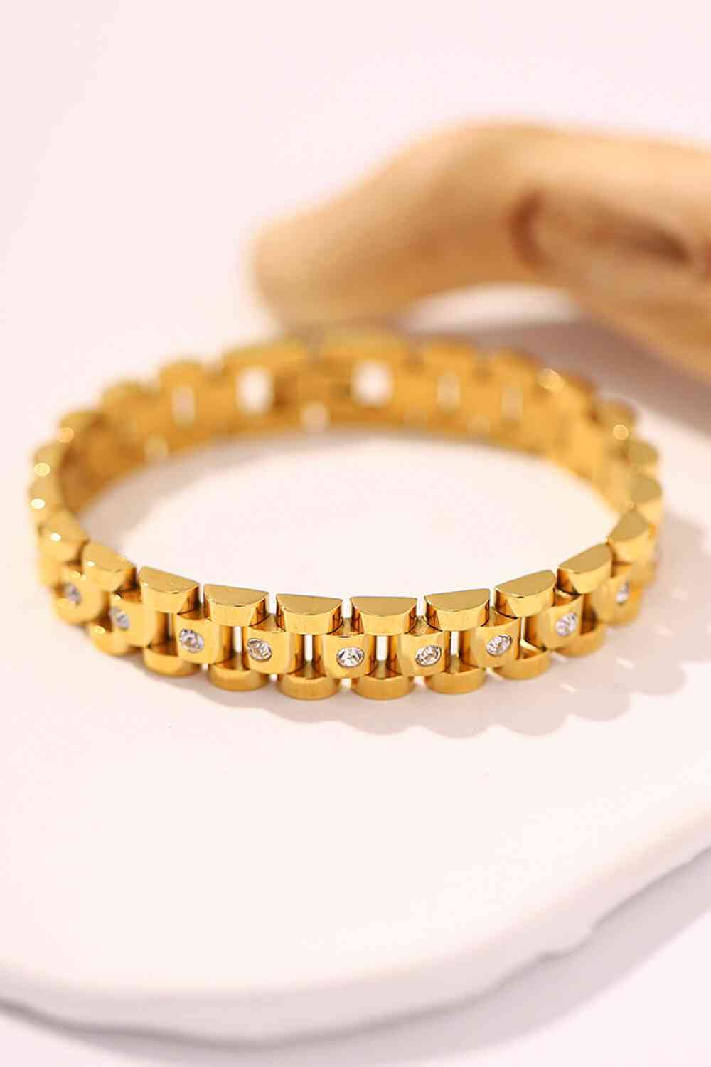 18K Gold-Plated Watch Band Bracelet - Bracelet - Wild Willows Boutique - Massapequa, NY, affordable and fashionable clothing for women of all ages. Bottoms, tops, dresses, intimates, outerwear, sweater, shoes, accessories, jewelry, active wear, and more // Wild Willow Boutique.