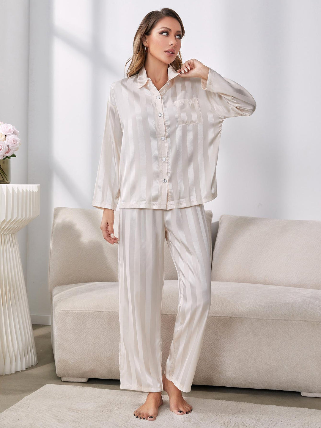 Button-Up Shirt and Pants Pajama Set - pajamas - Wild Willows Boutique - Massapequa, NY, affordable and fashionable clothing for women of all ages. Bottoms, tops, dresses, intimates, outerwear, sweater, shoes, accessories, jewelry, active wear, and more // Wild Willow Boutique.