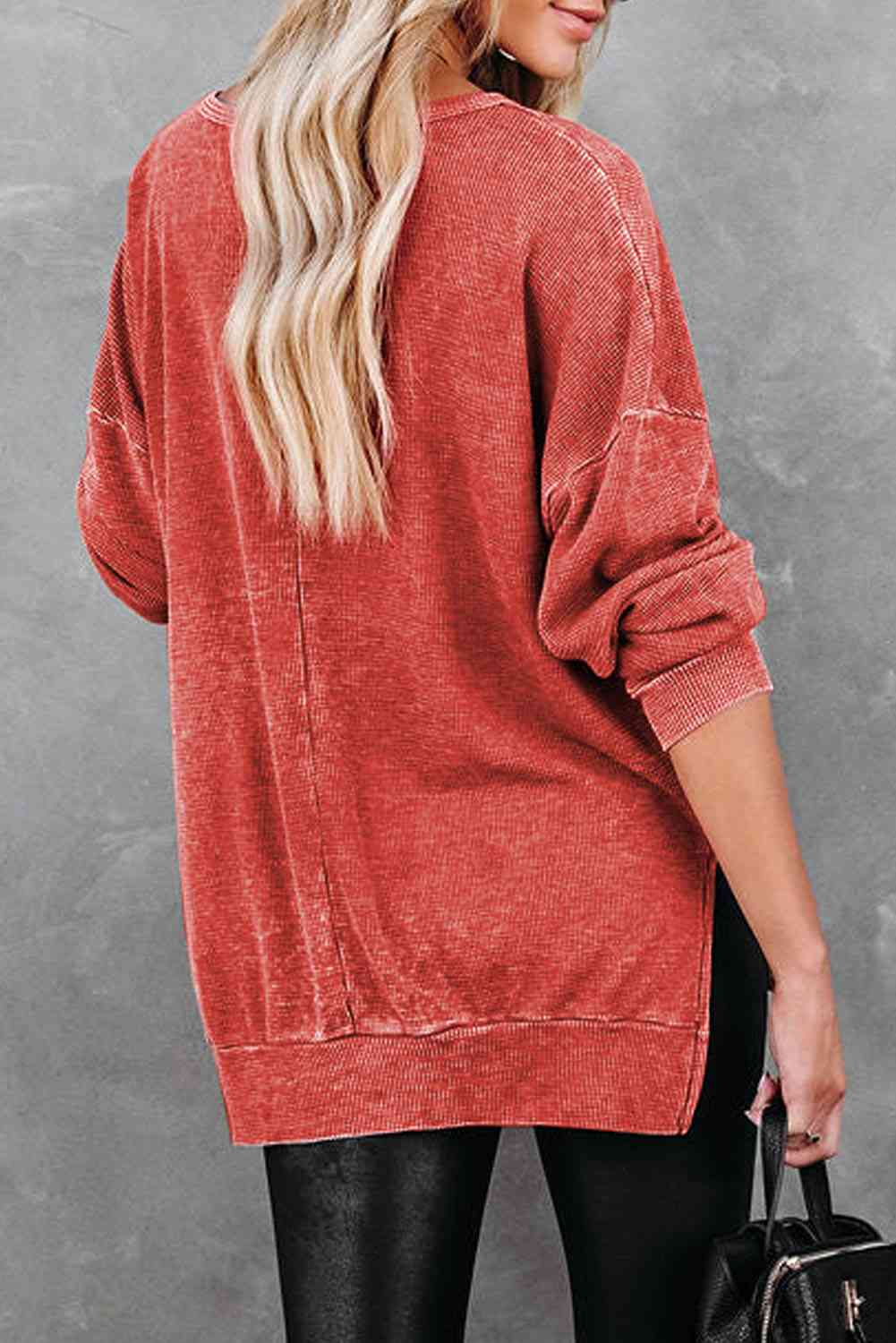 Dropped Shoulder Slit Sweatshirt - tops - Wild Willows Boutique - Massapequa, NY, affordable and fashionable clothing for women of all ages. Bottoms, tops, dresses, intimates, outerwear, sweater, shoes, accessories, jewelry, active wear, and more // Wild Willow Boutique.