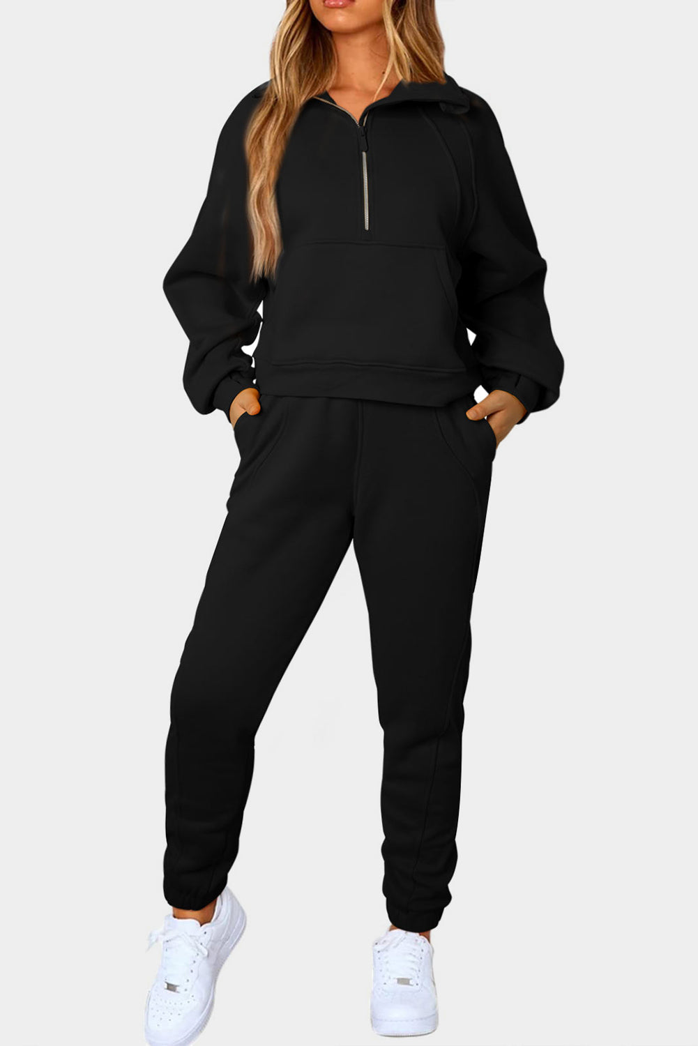 Half-Zip Sports Set with Pockets - 2 piece set - Wild Willows Boutique - Massapequa, NY, affordable and fashionable clothing for women of all ages. Bottoms, tops, dresses, intimates, outerwear, sweater, shoes, accessories, jewelry, active wear, and more // Wild Willow Boutique.