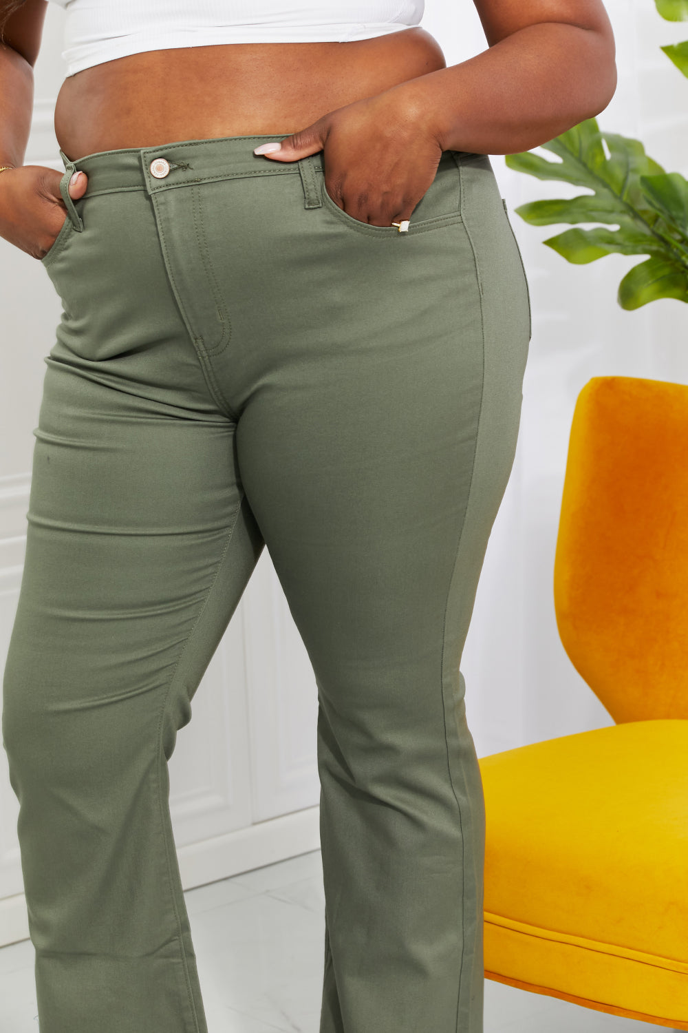 Zenana Clementine Full Size High-Rise Bootcut Jeans in Olive - Jeans - Wild Willows Boutique - Massapequa, NY, affordable and fashionable clothing for women of all ages. Bottoms, tops, dresses, intimates, outerwear, sweater, shoes, accessories, jewelry, active wear, and more // Wild Willow Boutique.