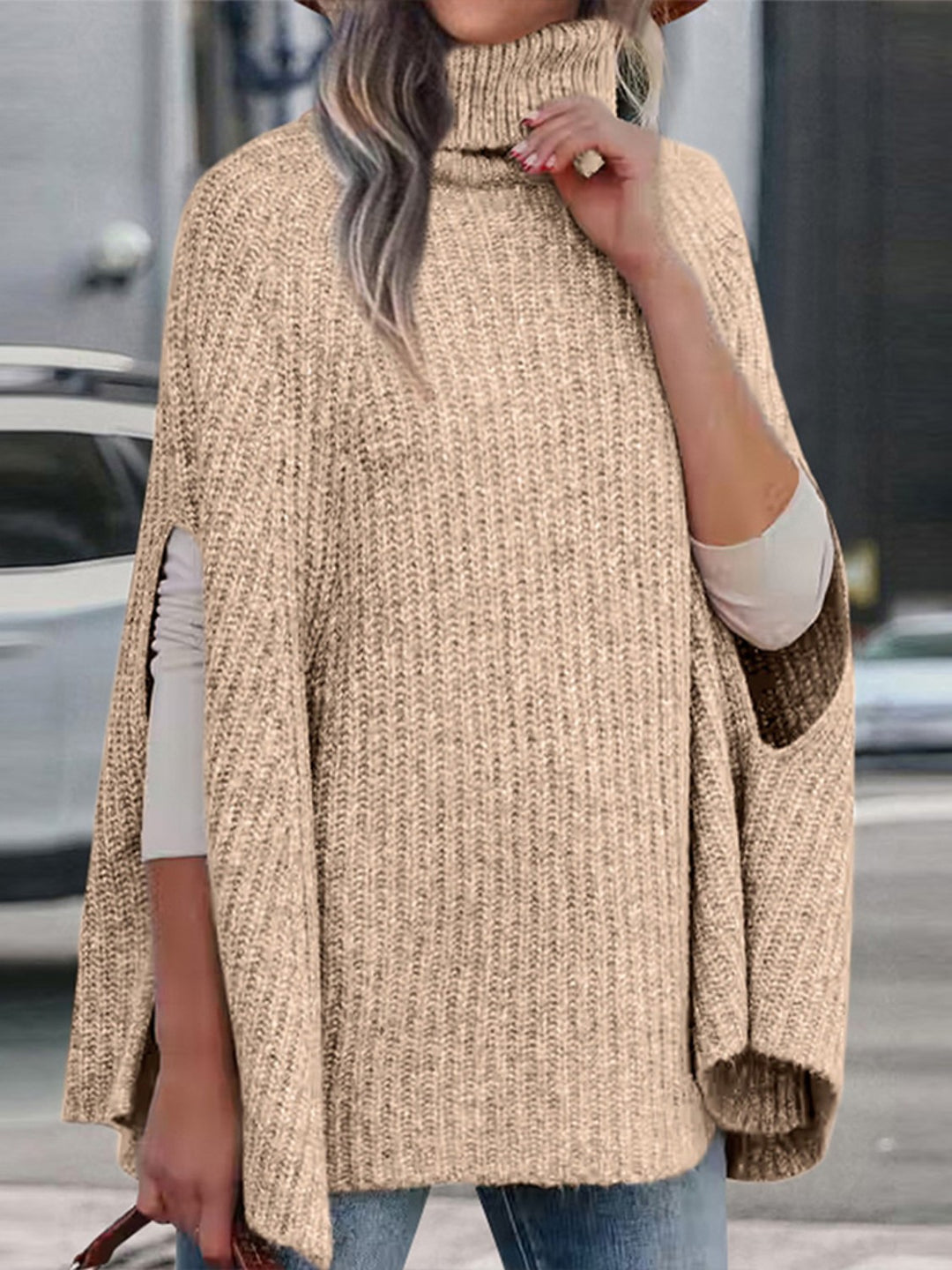 Turtleneck Dolman Sleeve Poncho - poncho - Wild Willows Boutique - Massapequa, NY, affordable and fashionable clothing for women of all ages. Bottoms, tops, dresses, intimates, outerwear, sweater, shoes, accessories, jewelry, active wear, and more // Wild Willow Boutique.