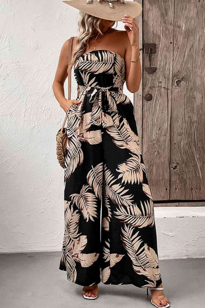 Printed Strapless Wide Leg Jumpsuit with Pockets -  - Wild Willows Boutique - Massapequa, NY, affordable and fashionable clothing for women of all ages. Bottoms, tops, dresses, intimates, outerwear, sweater, shoes, accessories, jewelry, active wear, and more // Wild Willow Boutique.
