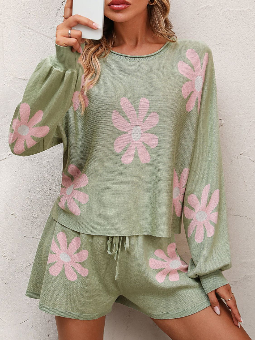 Floral Print Raglan Sleeve Knit Top and Tie Front Sweater Shorts Set - lounge set - Wild Willows Boutique - Massapequa, NY, affordable and fashionable clothing for women of all ages. Bottoms, tops, dresses, intimates, outerwear, sweater, shoes, accessories, jewelry, active wear, and more // Wild Willow Boutique.