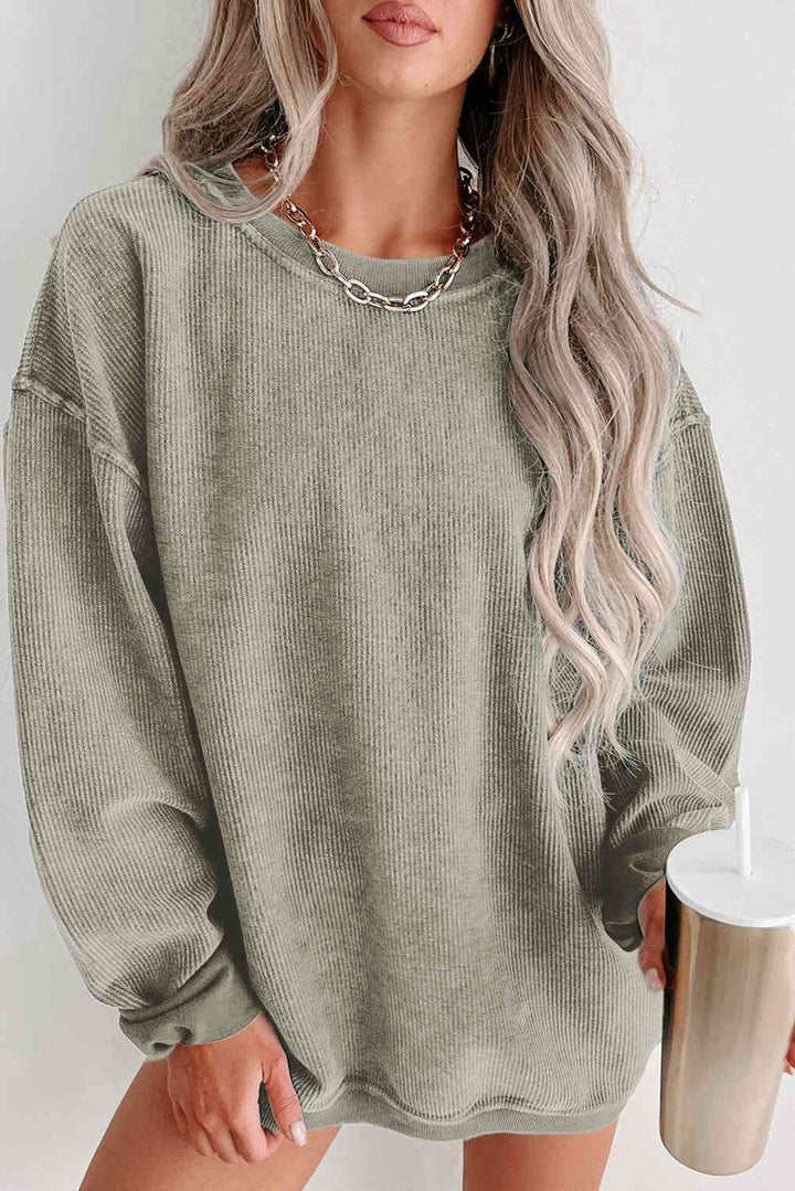 Round Neck Dropped Shoulder Sweatshirt - sweatshirt - Wild Willows Boutique - Massapequa, NY, affordable and fashionable clothing for women of all ages. Bottoms, tops, dresses, intimates, outerwear, sweater, shoes, accessories, jewelry, active wear, and more // Wild Willow Boutique.