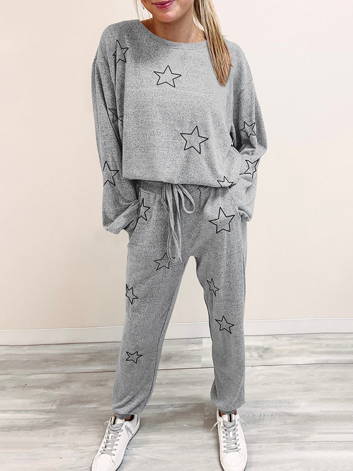 Star Print Long Sleeve Top and Pants Lounge Set - lounge set - Wild Willows Boutique - Massapequa, NY, affordable and fashionable clothing for women of all ages. Bottoms, tops, dresses, intimates, outerwear, sweater, shoes, accessories, jewelry, active wear, and more // Wild Willow Boutique.