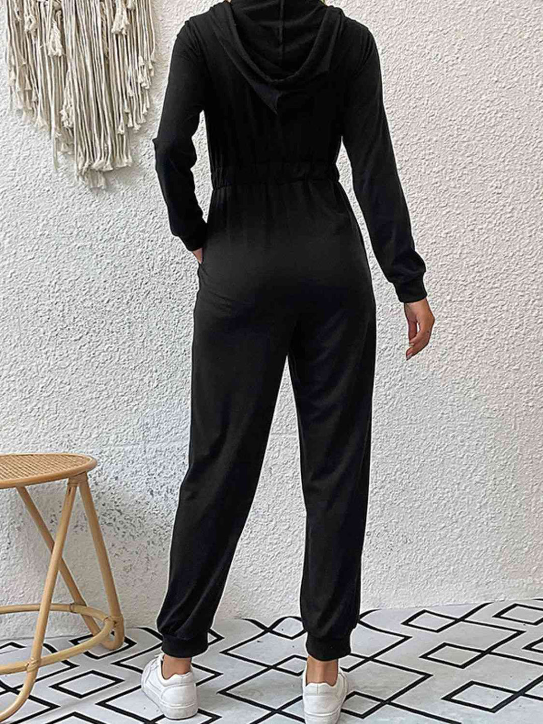 Zip Up Elastic Waist Hooded Jogger Jumpsuit - Jumpsuit - Wild Willows Boutique - Massapequa, NY, affordable and fashionable clothing for women of all ages. Bottoms, tops, dresses, intimates, outerwear, sweater, shoes, accessories, jewelry, active wear, and more // Wild Willow Boutique.