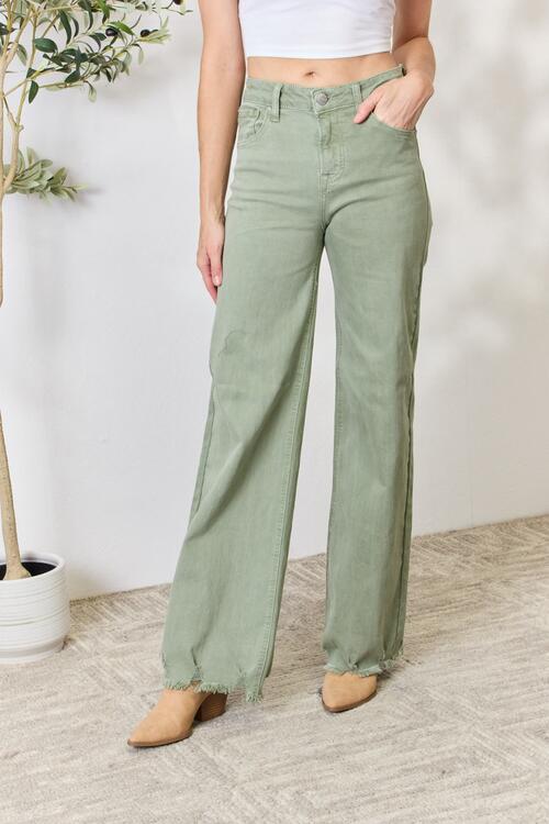 RISEN Full Size Raw Hem Wide-Leg Jeans -  - Wild Willows Boutique - Massapequa, NY, affordable and fashionable clothing for women of all ages. Bottoms, tops, dresses, intimates, outerwear, sweater, shoes, accessories, jewelry, active wear, and more // Wild Willow Boutique.