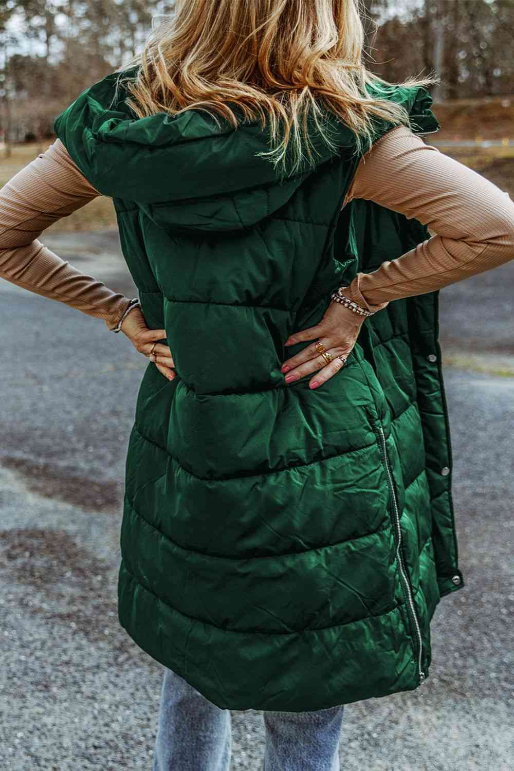 Longline Hooded Sleeveless Puffer Vest - Vest - Wild Willows Boutique - Massapequa, NY, affordable and fashionable clothing for women of all ages. Bottoms, tops, dresses, intimates, outerwear, sweater, shoes, accessories, jewelry, active wear, and more // Wild Willow Boutique.