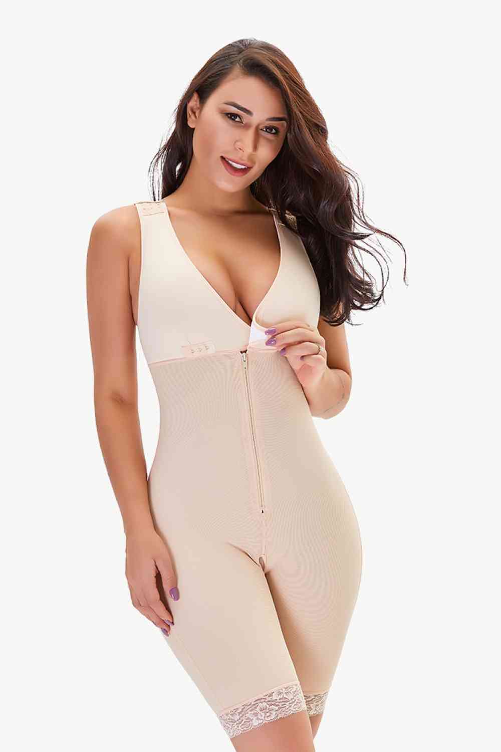 Full Size Lace Trim Shapewear with Zipper -  - Wild Willows Boutique - Massapequa, NY, affordable and fashionable clothing for women of all ages. Bottoms, tops, dresses, intimates, outerwear, sweater, shoes, accessories, jewelry, active wear, and more // Wild Willow Boutique.