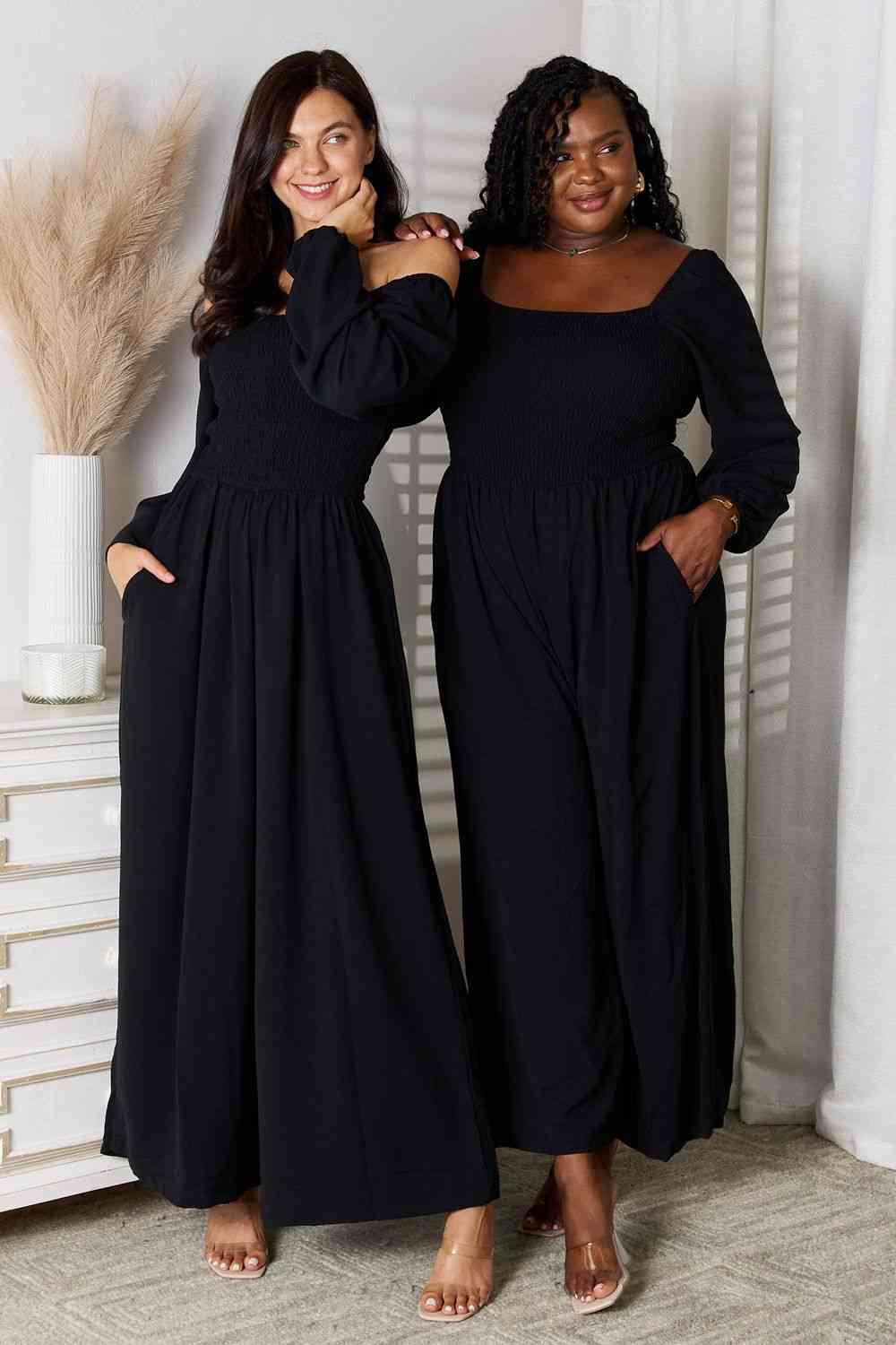 Double Take Square Neck Jumpsuit with Pockets -  - Wild Willows Boutique - Massapequa, NY, affordable and fashionable clothing for women of all ages. Bottoms, tops, dresses, intimates, outerwear, sweater, shoes, accessories, jewelry, active wear, and more // Wild Willow Boutique.