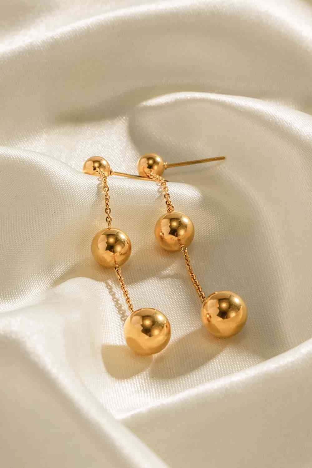 Ball Bead and Chain Stainless Steel Earrings - Earrings - Wild Willows Boutique - Massapequa, NY, affordable and fashionable clothing for women of all ages. Bottoms, tops, dresses, intimates, outerwear, sweater, shoes, accessories, jewelry, active wear, and more // Wild Willow Boutique.