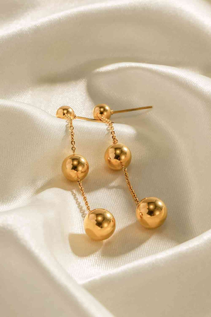 Ball Bead and Chain Stainless Steel Earrings - Earrings - Wild Willows Boutique - Massapequa, NY, affordable and fashionable clothing for women of all ages. Bottoms, tops, dresses, intimates, outerwear, sweater, shoes, accessories, jewelry, active wear, and more // Wild Willow Boutique.