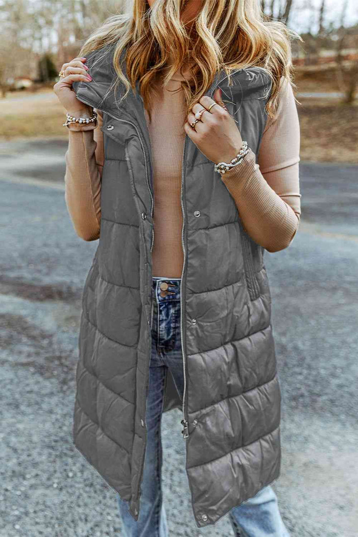 Longline Hooded Sleeveless Puffer Vest - Vest - Wild Willows Boutique - Massapequa, NY, affordable and fashionable clothing for women of all ages. Bottoms, tops, dresses, intimates, outerwear, sweater, shoes, accessories, jewelry, active wear, and more // Wild Willow Boutique.