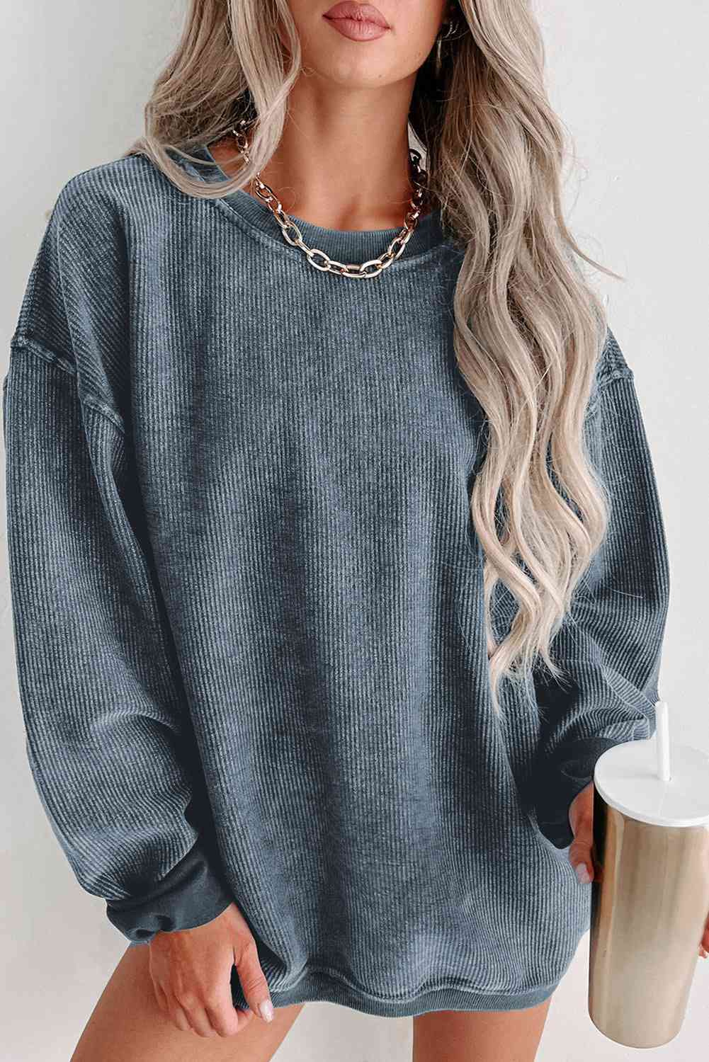 Round Neck Dropped Shoulder Sweatshirt - sweatshirt - Wild Willows Boutique - Massapequa, NY, affordable and fashionable clothing for women of all ages. Bottoms, tops, dresses, intimates, outerwear, sweater, shoes, accessories, jewelry, active wear, and more // Wild Willow Boutique.