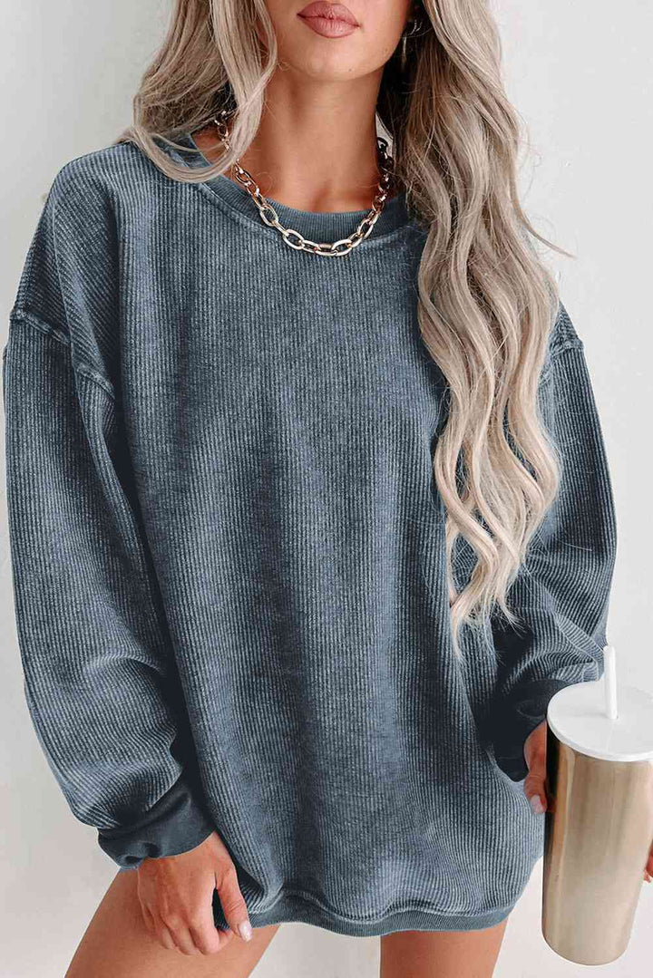 Round Neck Dropped Shoulder Sweatshirt - sweatshirt - Wild Willows Boutique - Massapequa, NY, affordable and fashionable clothing for women of all ages. Bottoms, tops, dresses, intimates, outerwear, sweater, shoes, accessories, jewelry, active wear, and more // Wild Willow Boutique.