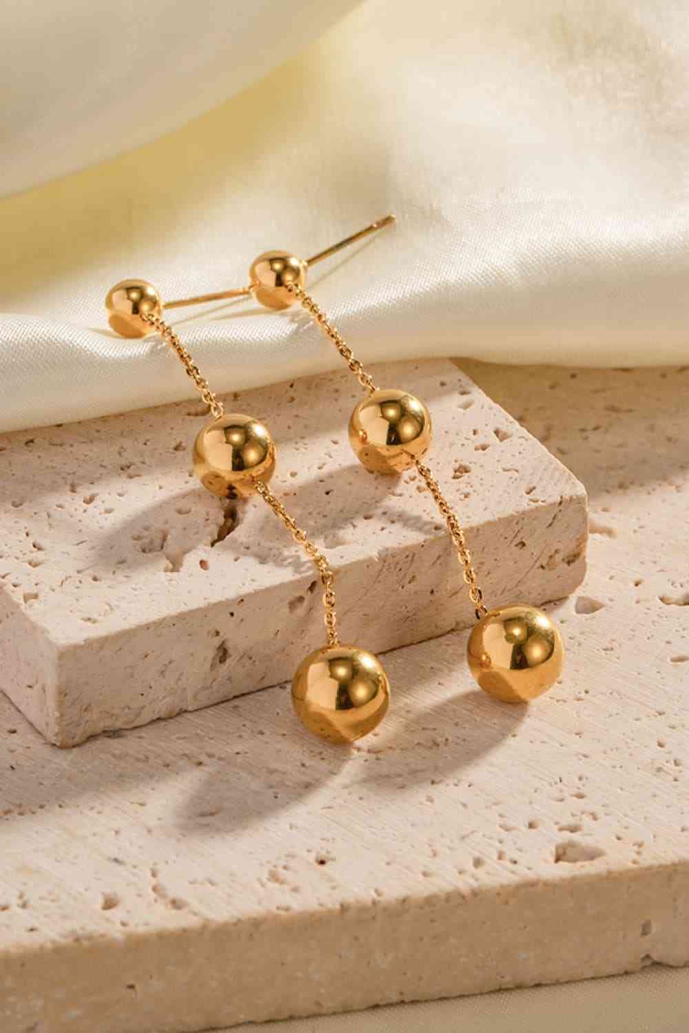 Ball Bead and Chain Stainless Steel Earrings - Earrings - Wild Willows Boutique - Massapequa, NY, affordable and fashionable clothing for women of all ages. Bottoms, tops, dresses, intimates, outerwear, sweater, shoes, accessories, jewelry, active wear, and more // Wild Willow Boutique.