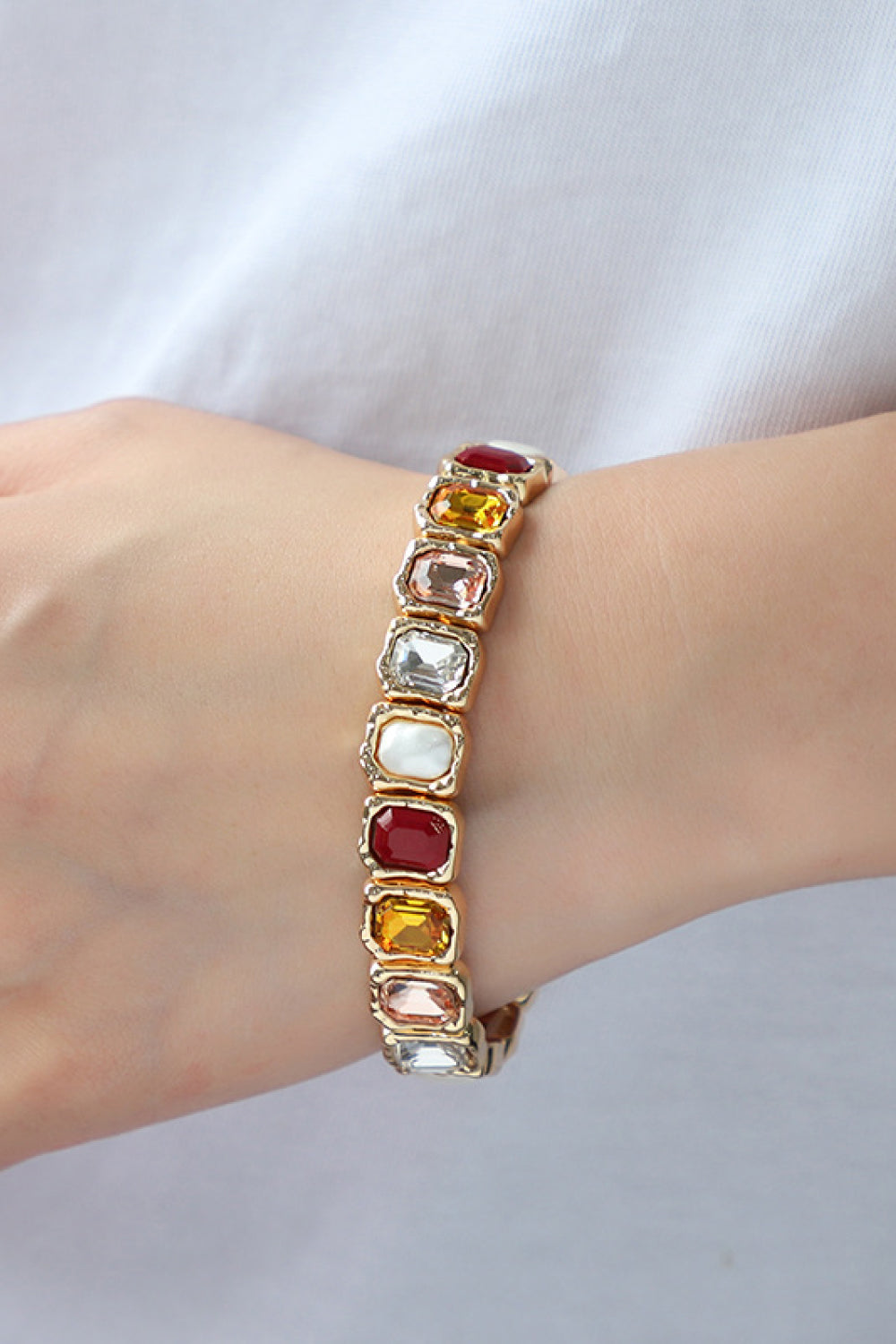 Glass Stone Alloy Bracelet - Bracelets - Wild Willows Boutique - Massapequa, NY, affordable and fashionable clothing for women of all ages. Bottoms, tops, dresses, intimates, outerwear, sweater, shoes, accessories, jewelry, active wear, and more // Wild Willow Boutique.