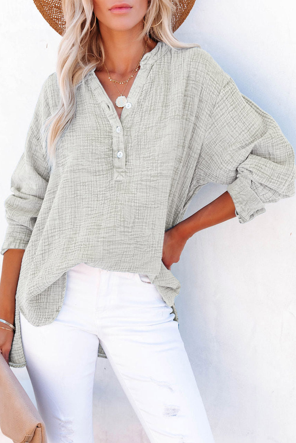 Buttoned Long Sleeve Blouse - Shirt - Wild Willows Boutique - Massapequa, NY, affordable and fashionable clothing for women of all ages. Bottoms, tops, dresses, intimates, outerwear, sweater, shoes, accessories, jewelry, active wear, and more // Wild Willow Boutique.
